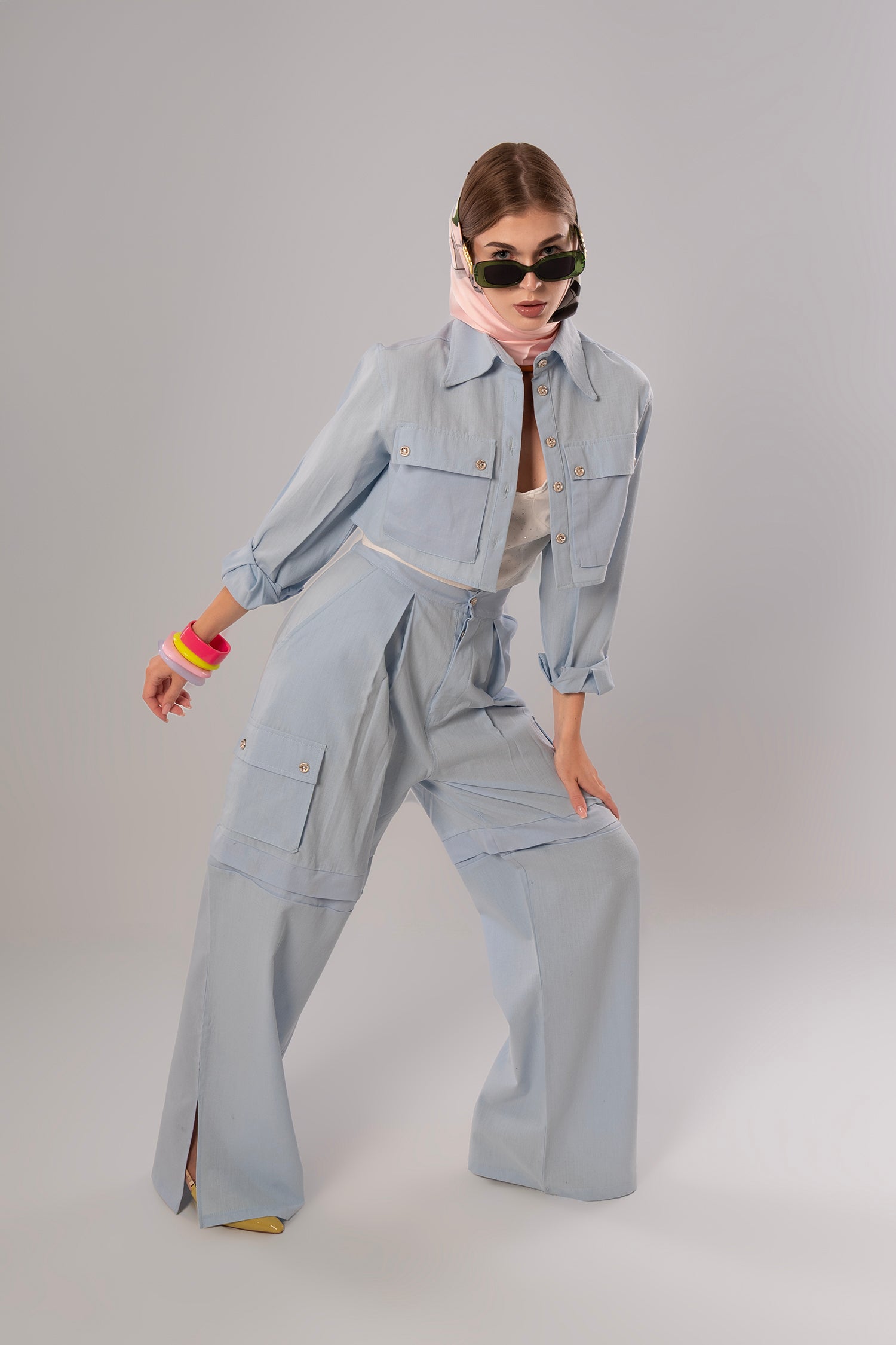 Short Linen Baby Blue Jacket