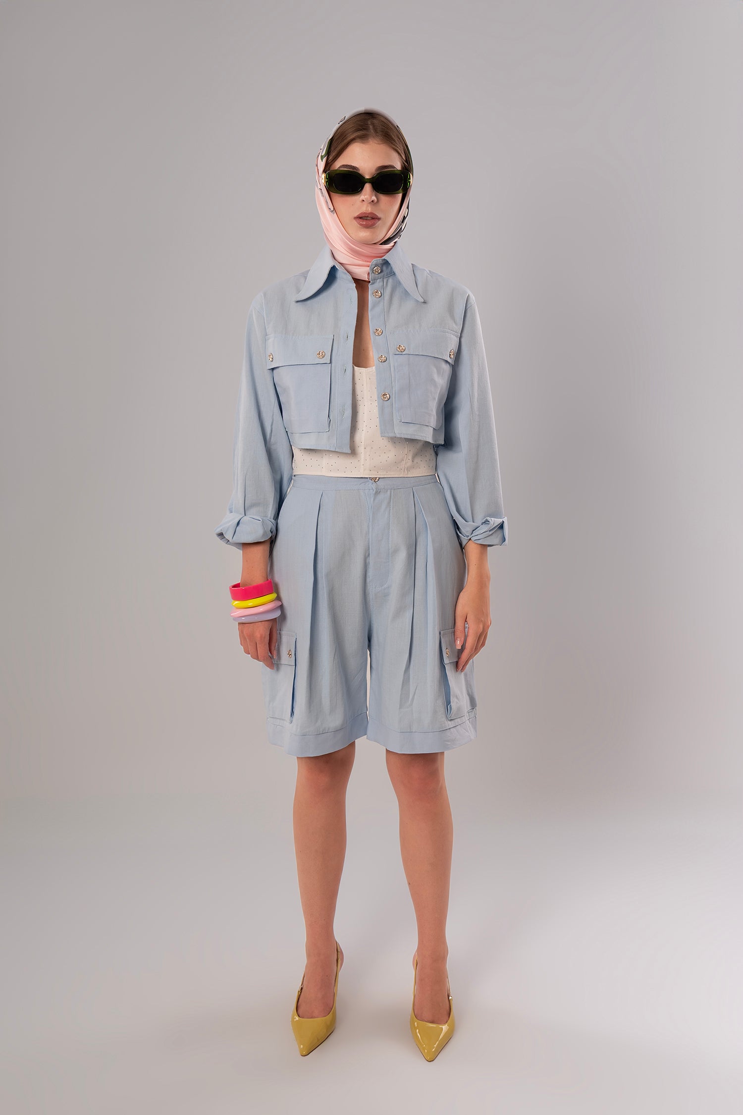 Short Linen Baby Blue Jacket