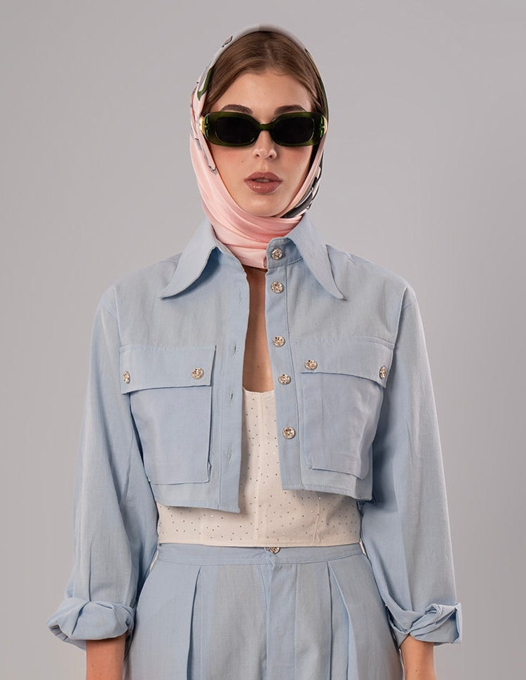 Short Linen Baby Blue Jacket