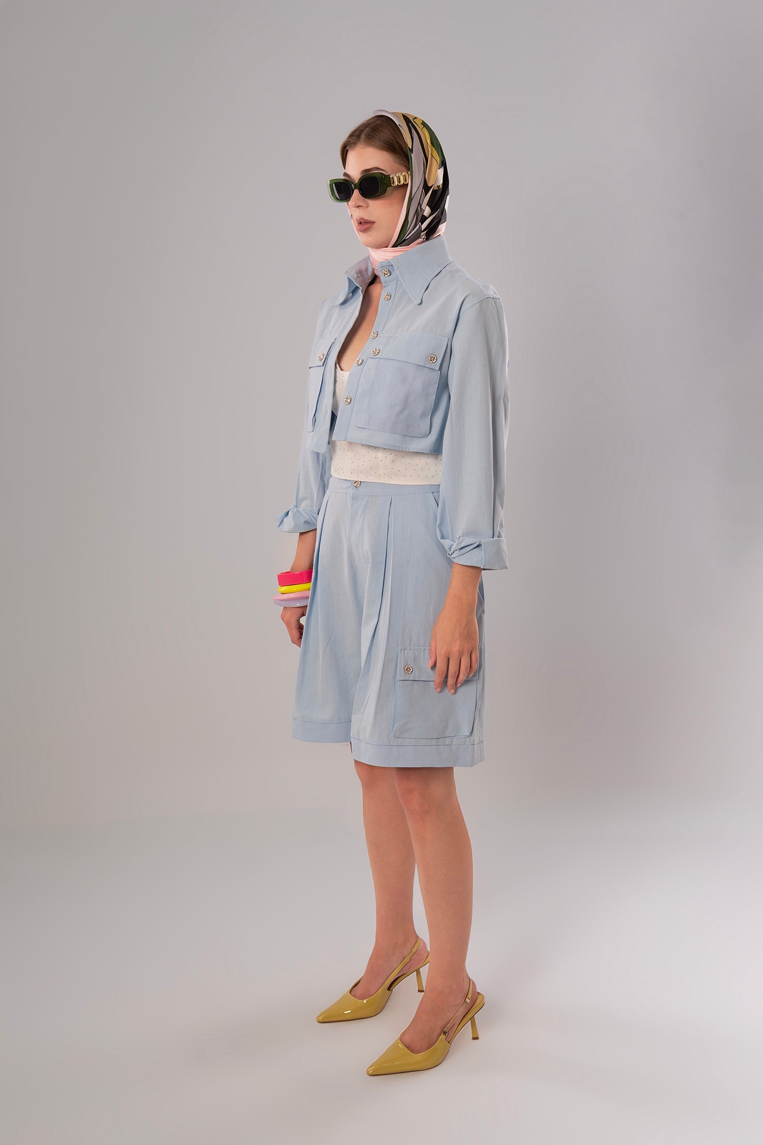 Short Linen Baby Blue Jacket