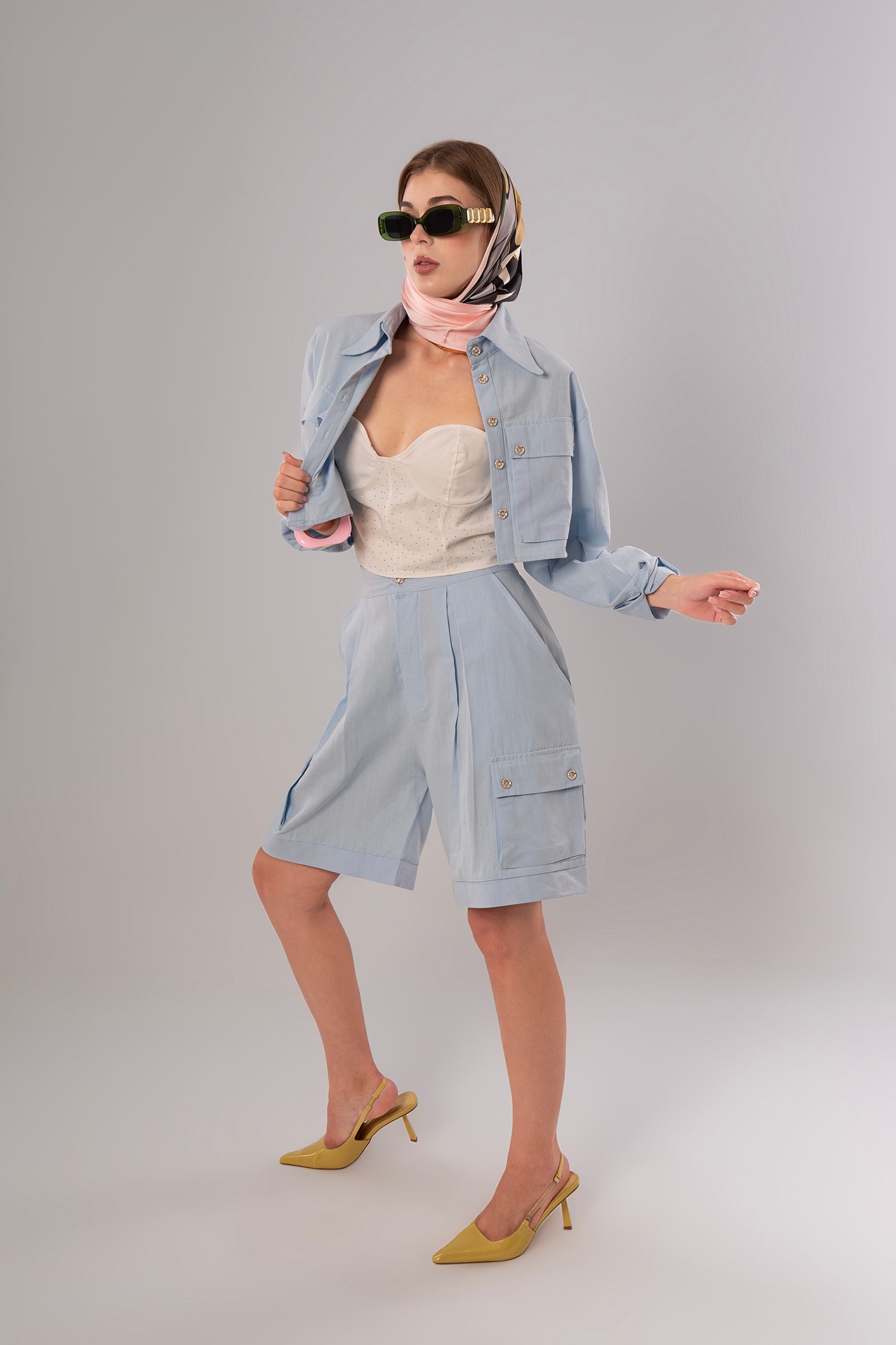 Short Linen Baby Blue Jacket