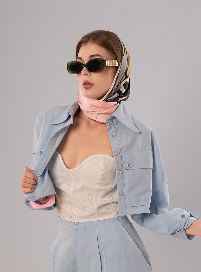 Short Linen Baby Blue Jacket