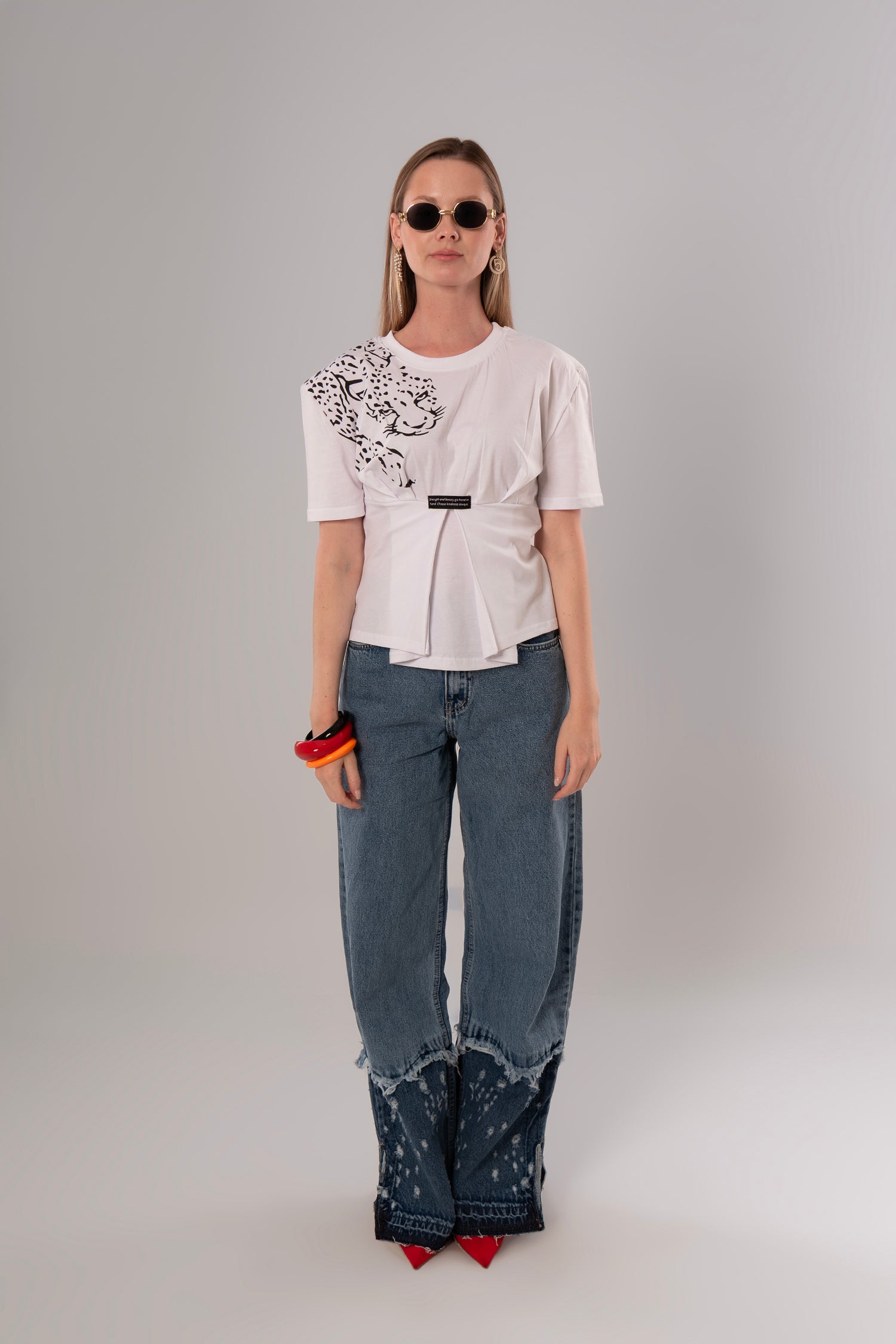 Tiger-Print Cotton White Top
