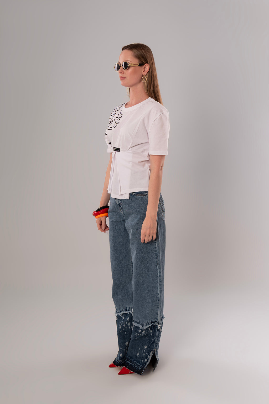 Tiger-Print Cotton White Top