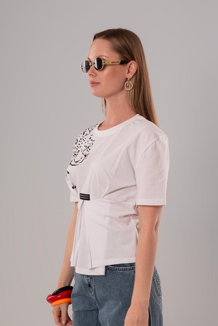 Tiger-Print Cotton White Top