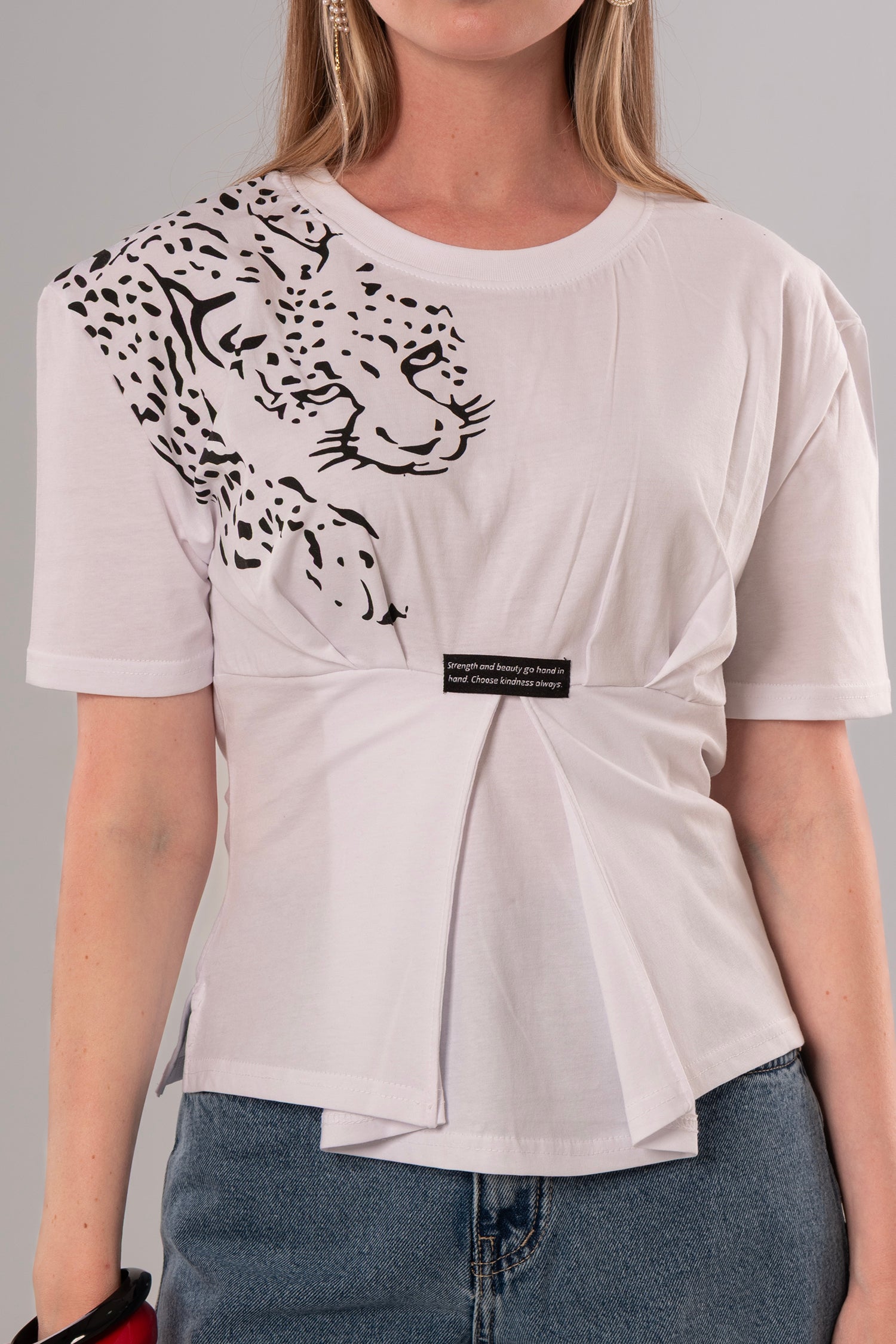 Tiger-Print Cotton White Top