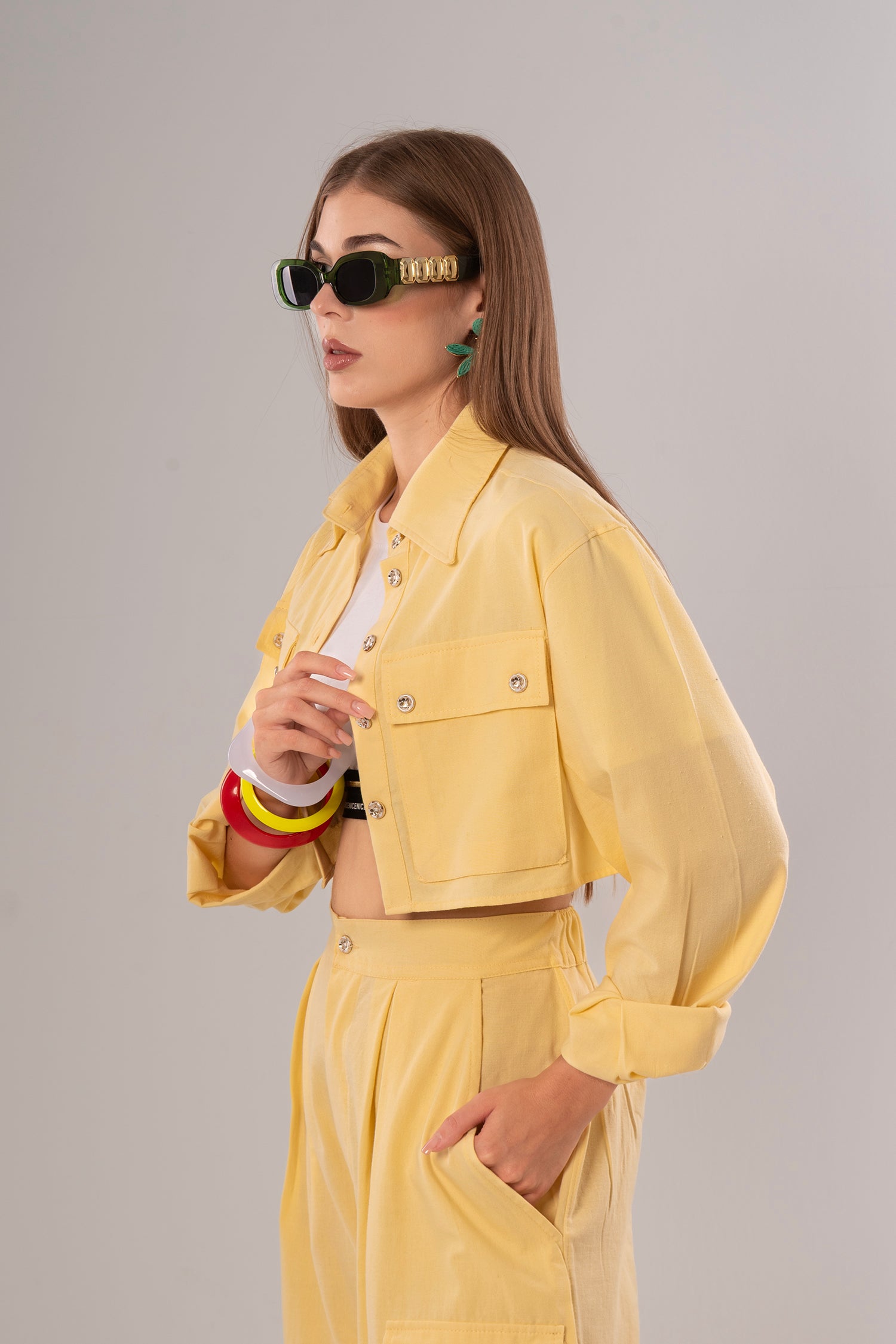 Short Linen Yellow Jacket