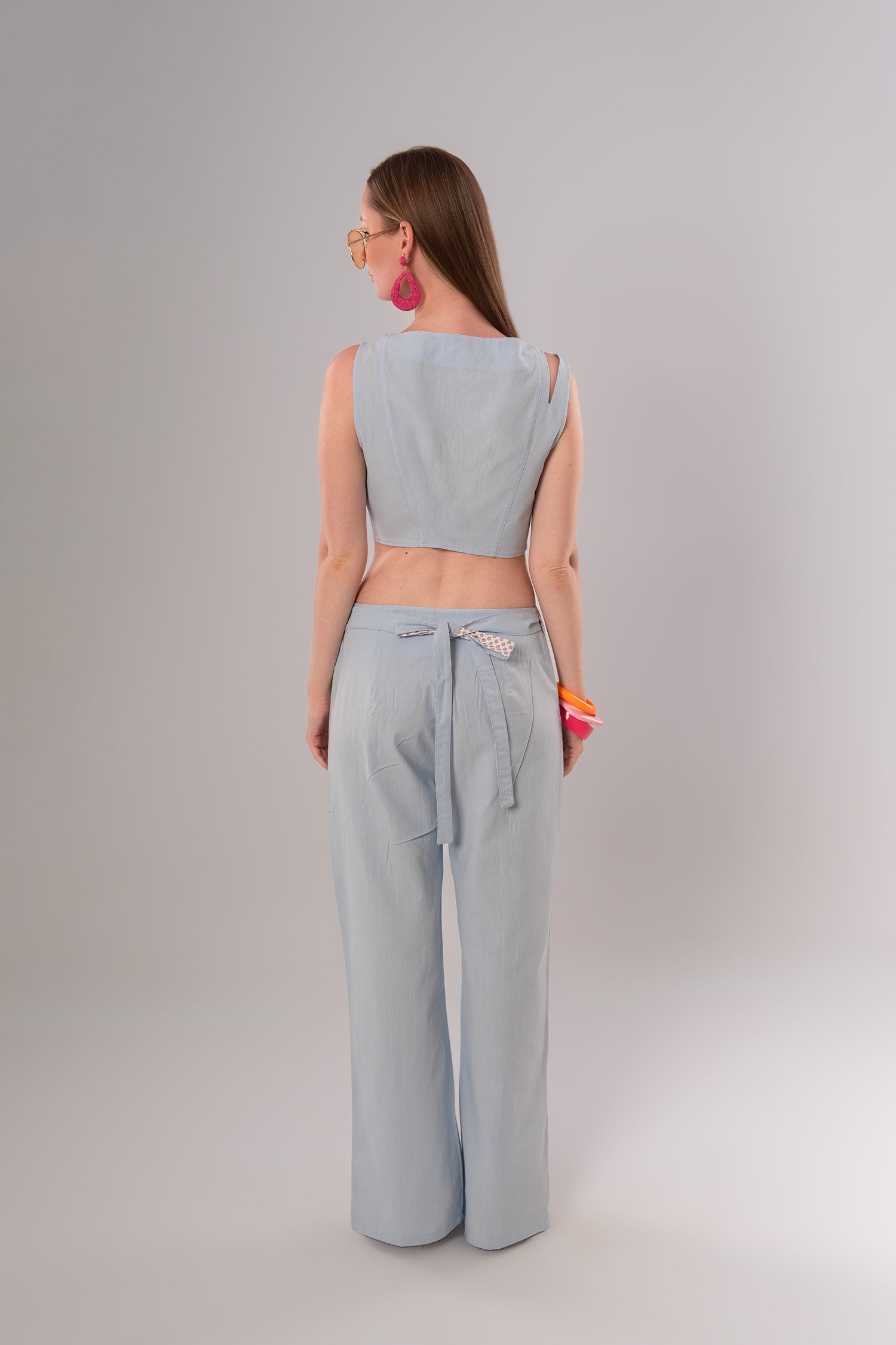 Short Linen Baby Blue Top