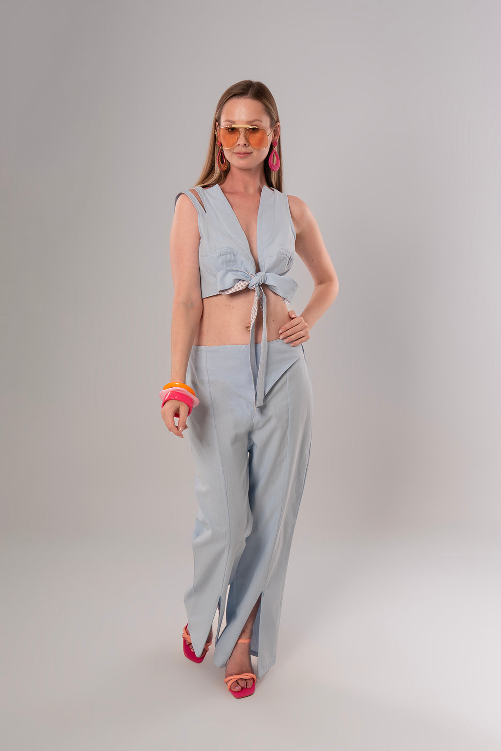 Short Linen Baby Blue Top