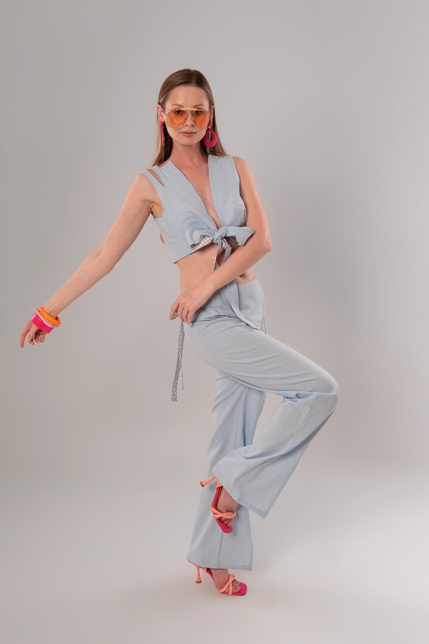 Short Linen Baby Blue Top