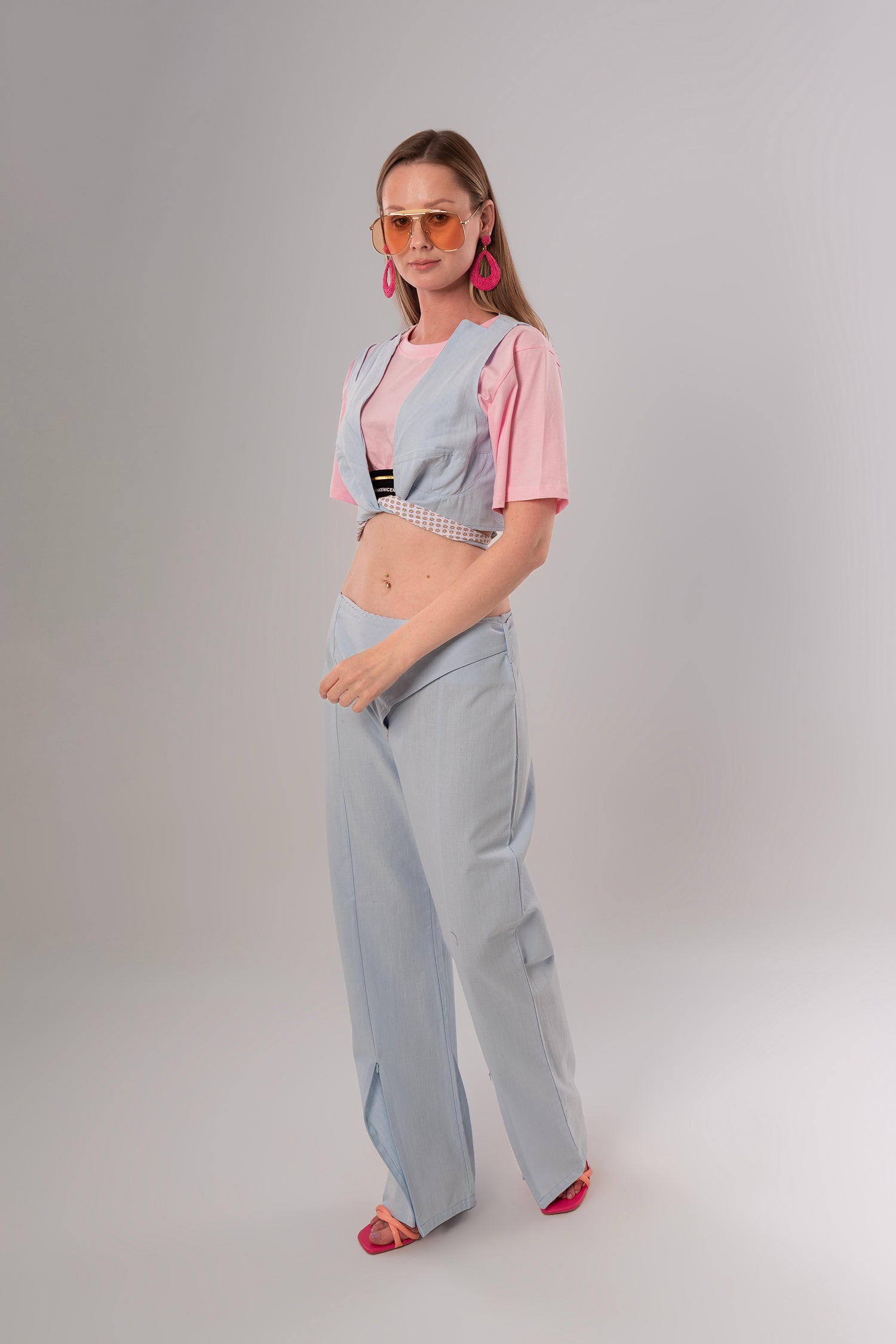 Short Linen Baby Blue Top