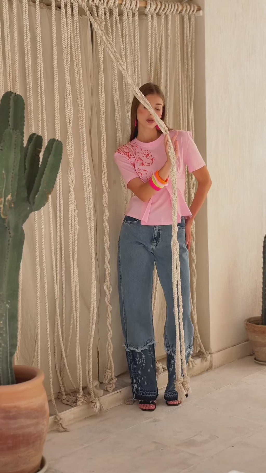 Circle Pattern Blue Jeans Pants