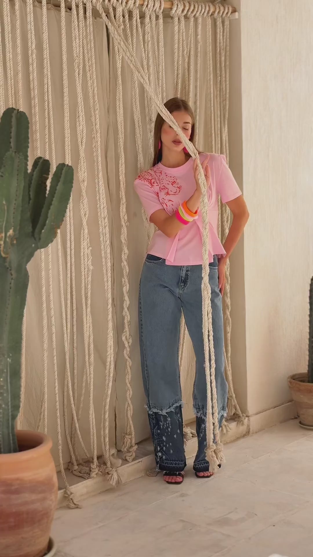 Circle Pattern Blue Jeans Pants