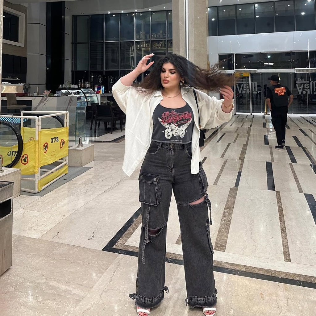 Black Denim Cargo Pants