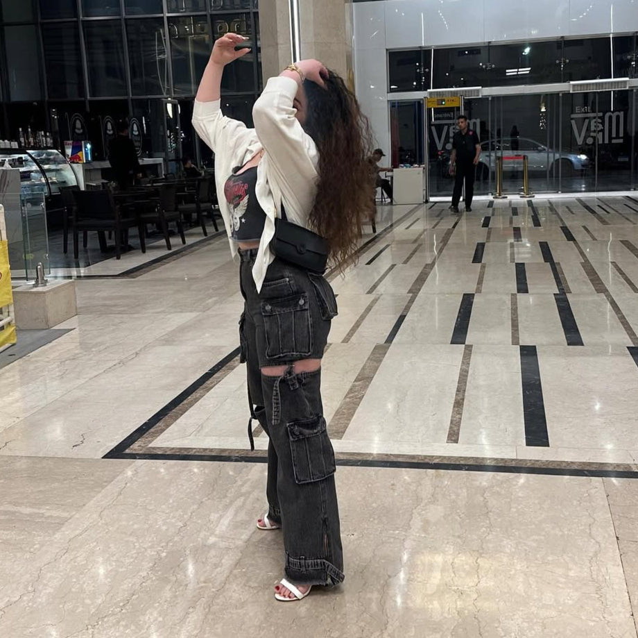 Black Denim Cargo Pants