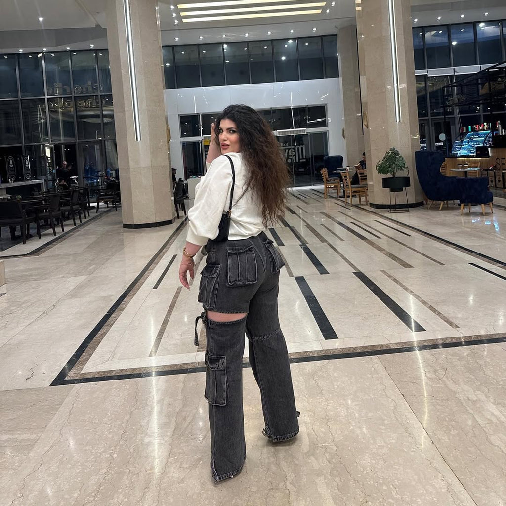 Black Denim Cargo Pants