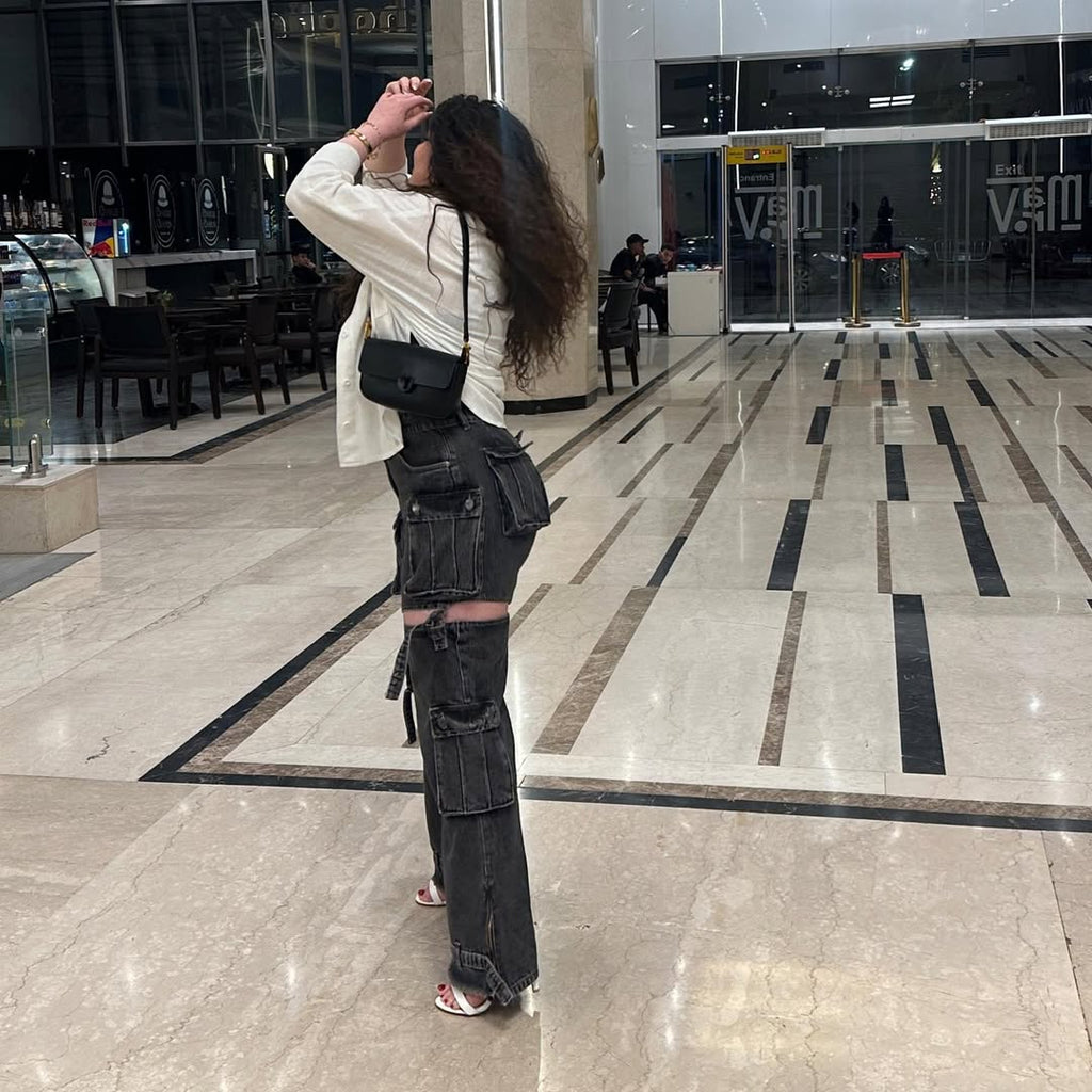 Black Denim Cargo Pants