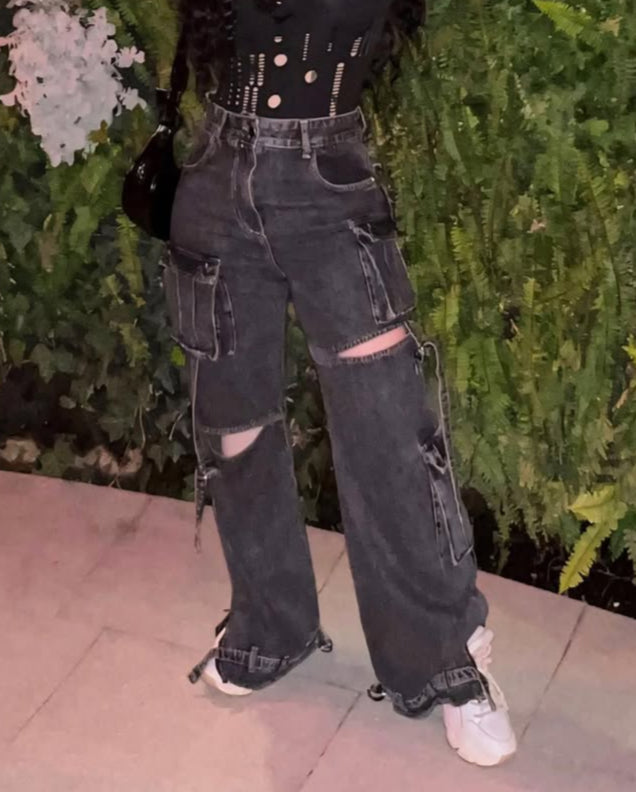 Black Denim Cargo Pants